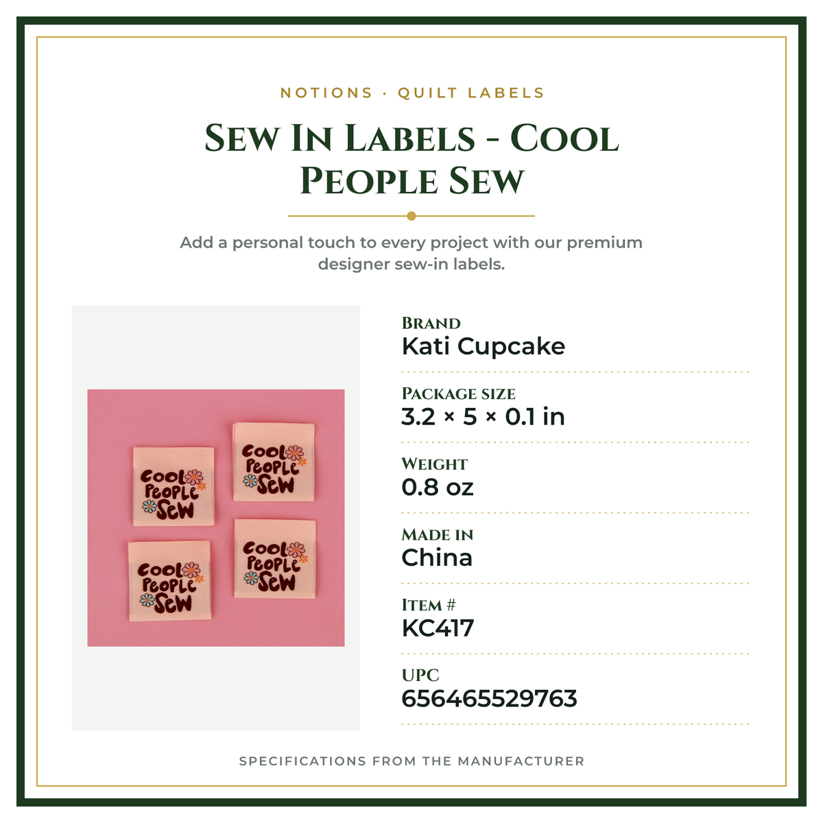 Product Specifications – Sew In Labels - Cool People Sew