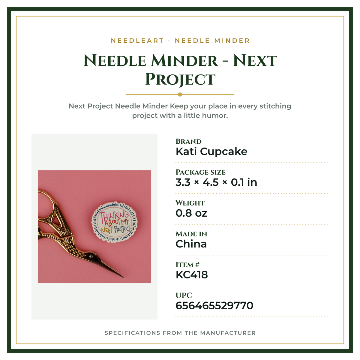 Product Specifications – Needle Minder - Next Project