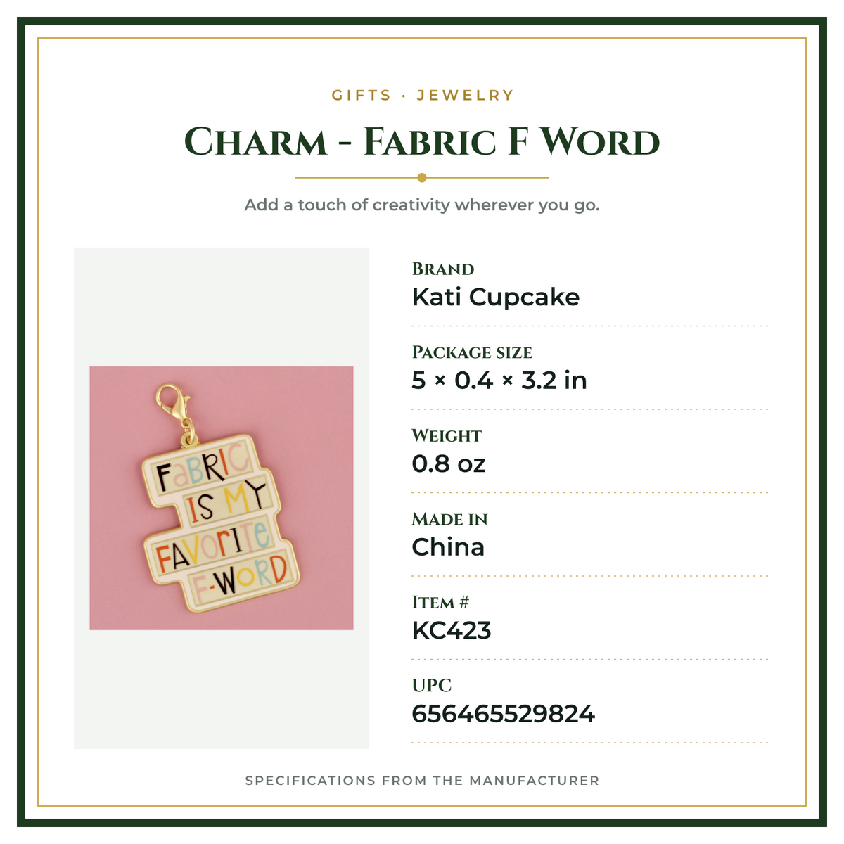 Product Specifications – Charm - Fabric F Word