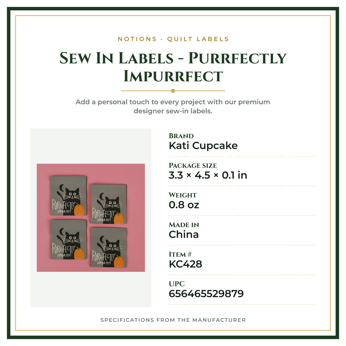 Product Specifications – Sew In Labels - Purrfectly Impurrfect