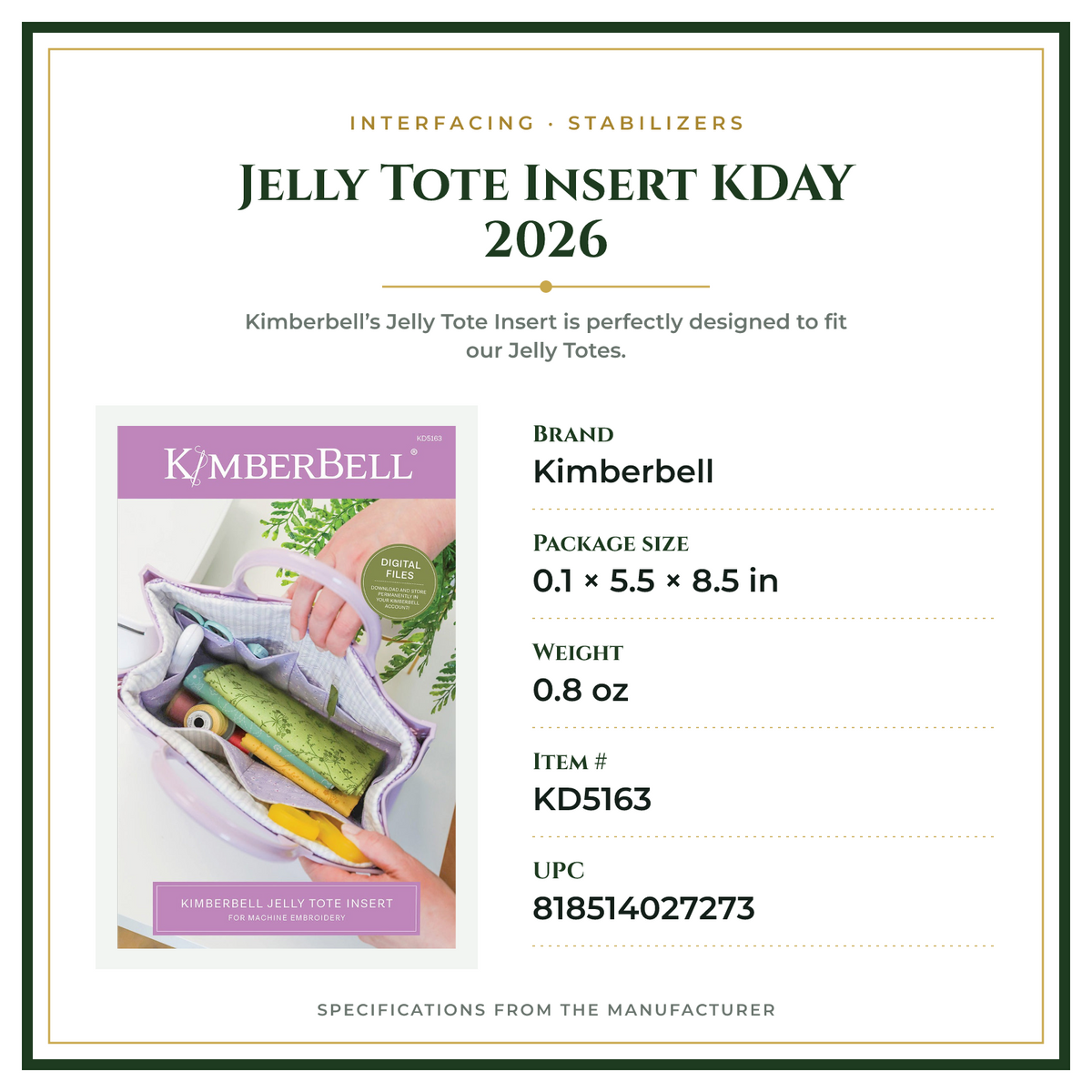 Product Specifications – Jelly Tote Insert KDAY 2026
