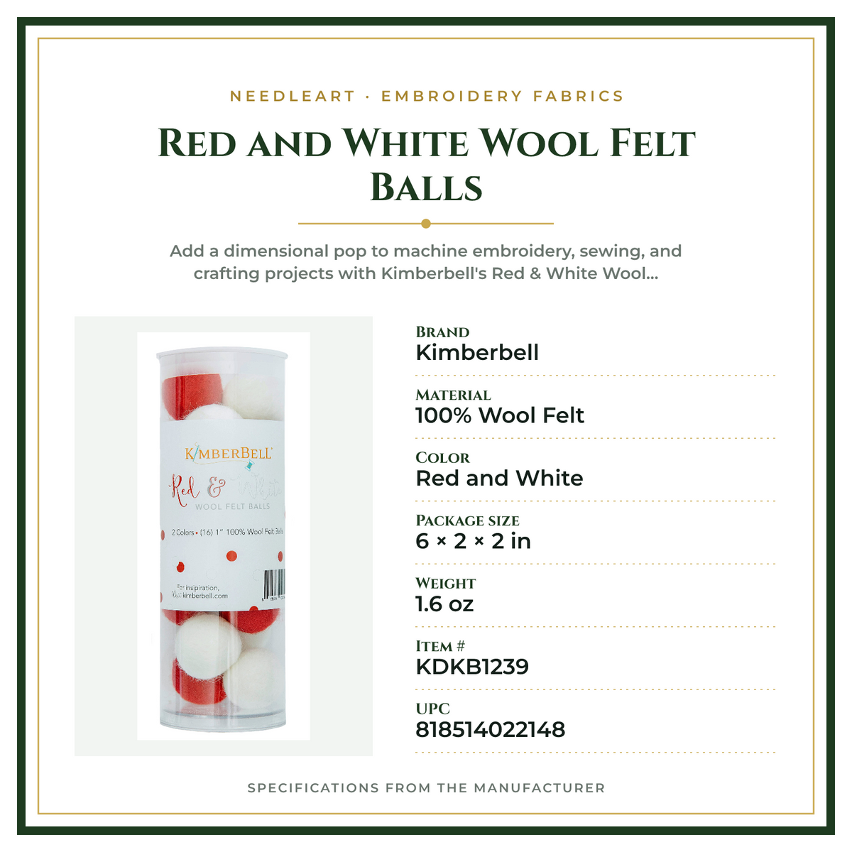 Product Specifications – Red and White Wool Felt Balls