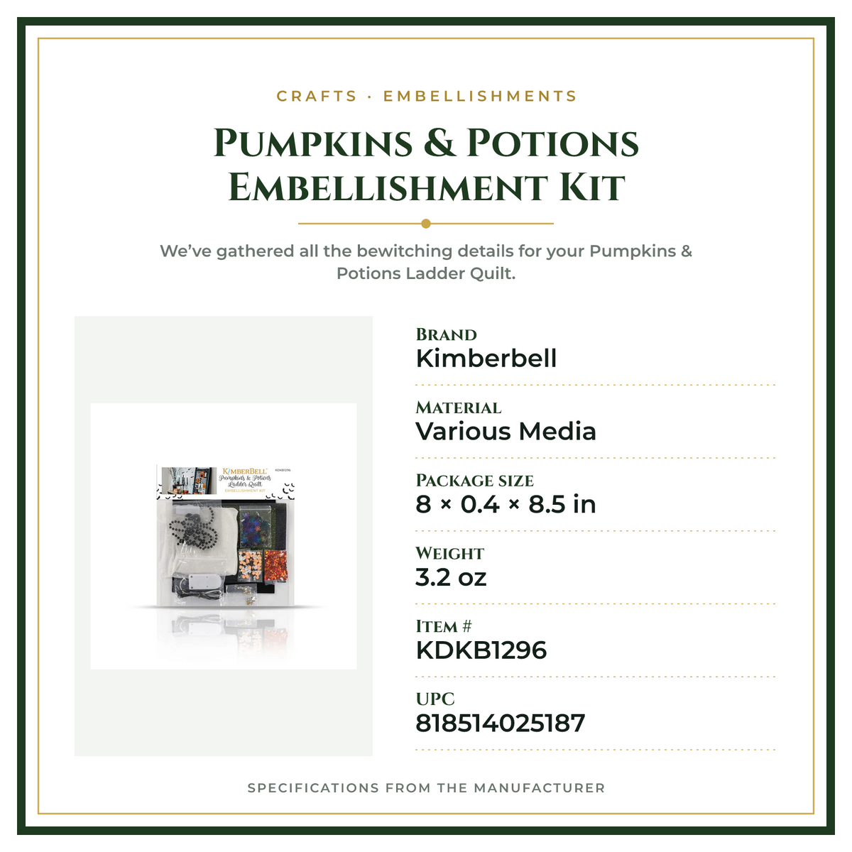 Product Specifications – Pumpkins & Potions Embellishment Kit