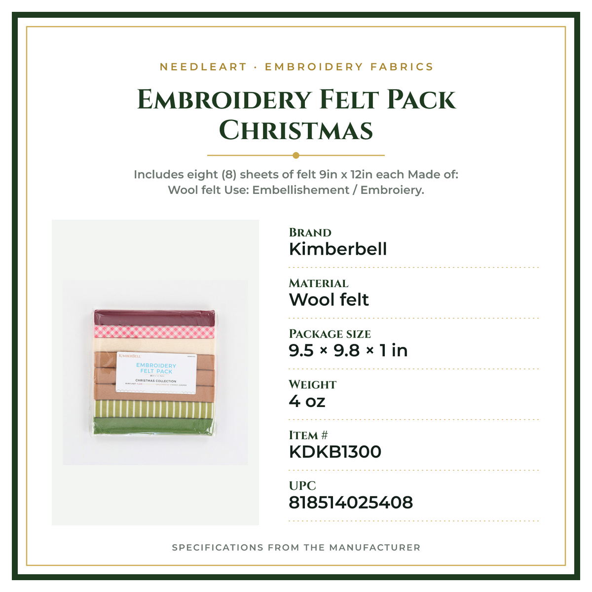 Product Specifications – Embroidery Felt Pack Christmas