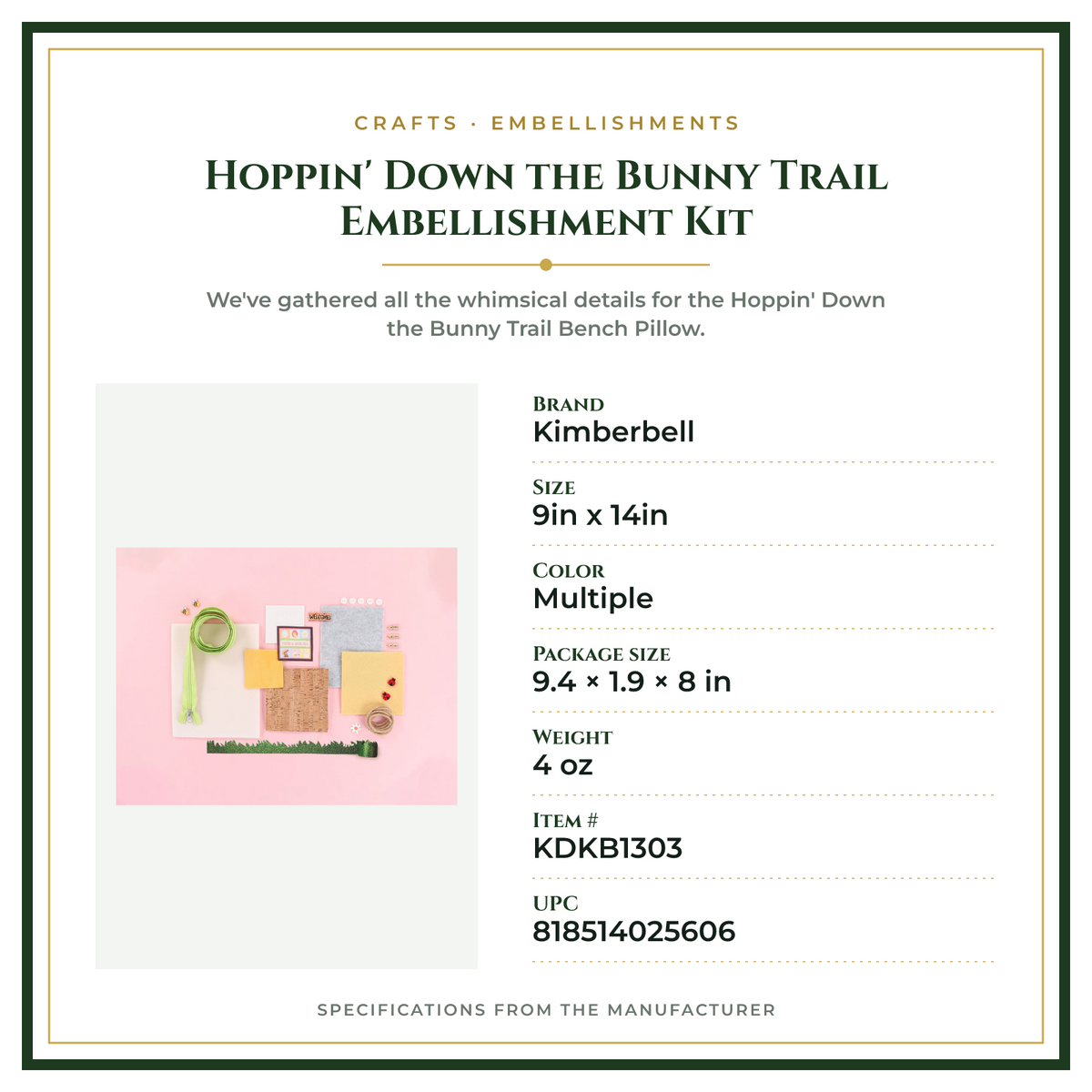 Product Specifications – Hoppin' Down the Bunny Trail Embellishment Kit