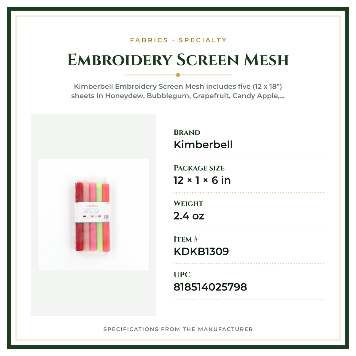 Product Specifications – Embroidery Screen Mesh
