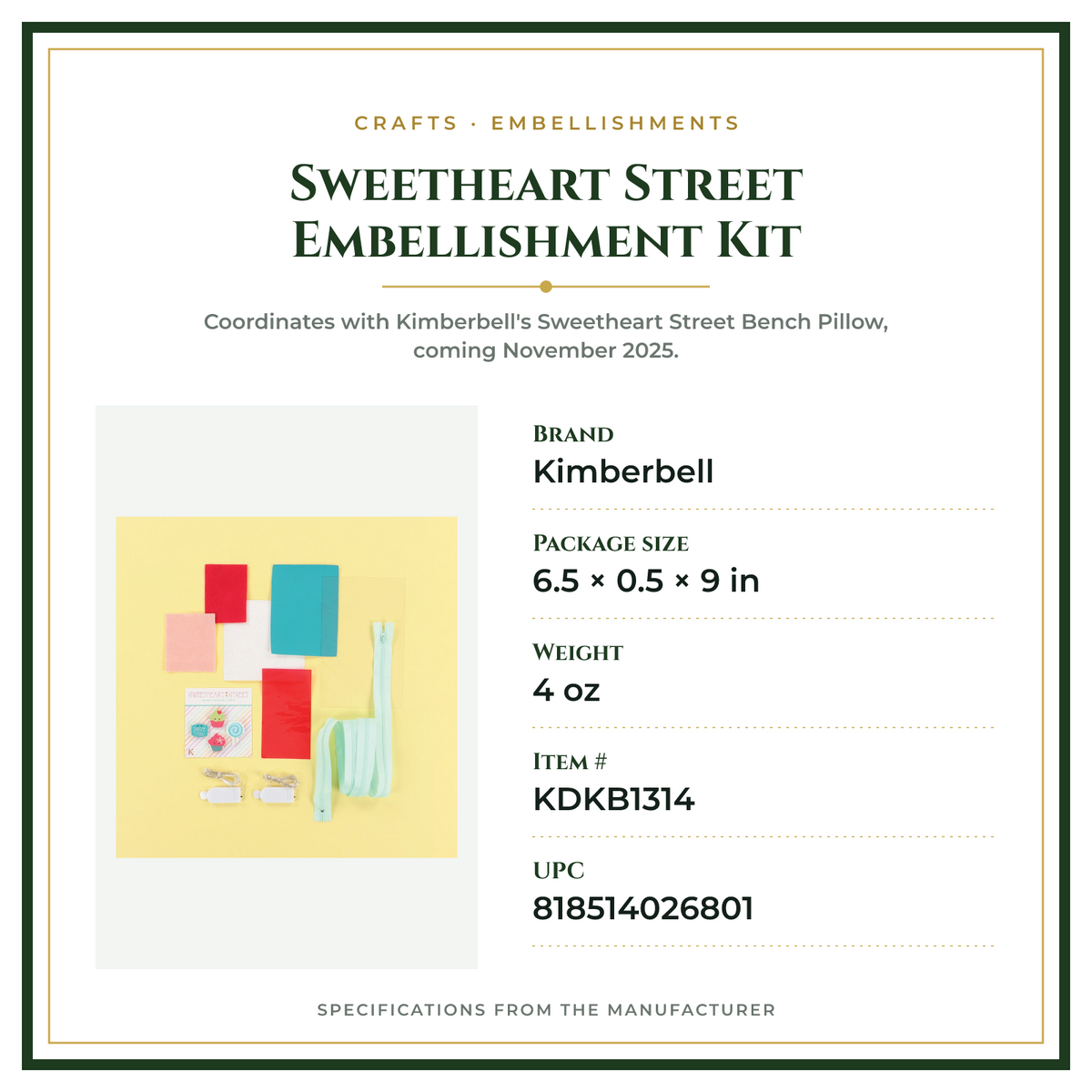 Product Specifications – Sweetheart Street Embellishment Kit