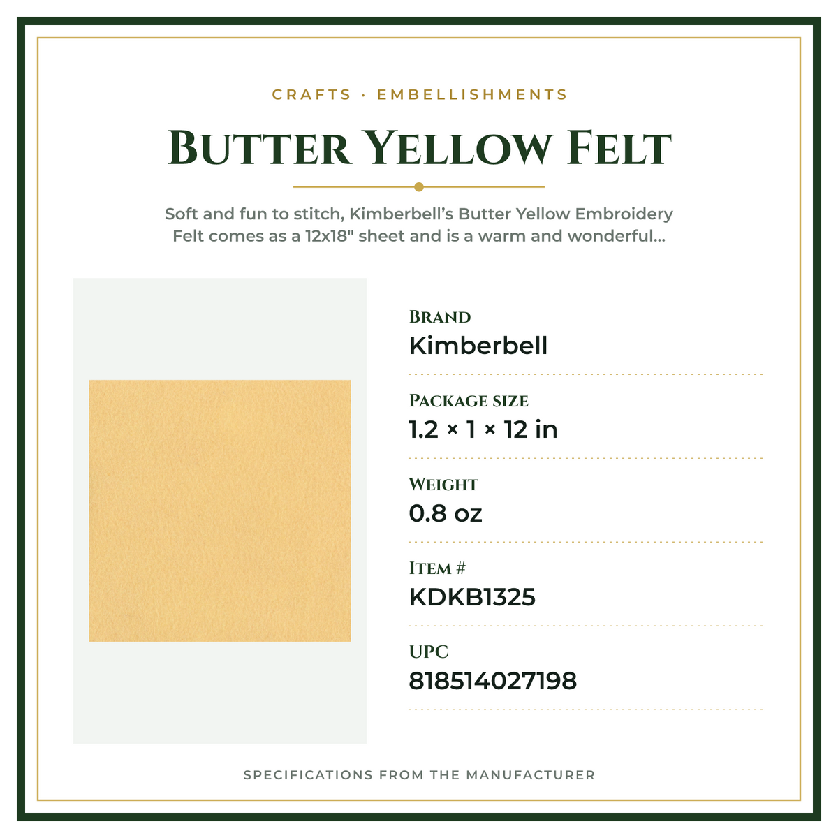 Product Specifications – Butter Yellow Felt