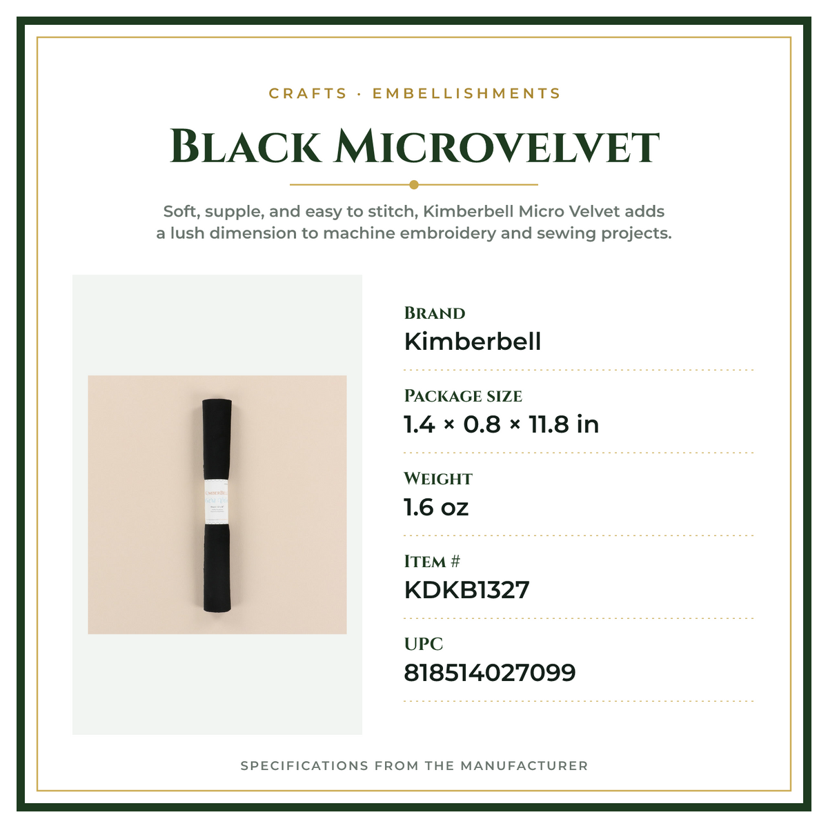 Product Specifications – Black Microvelvet