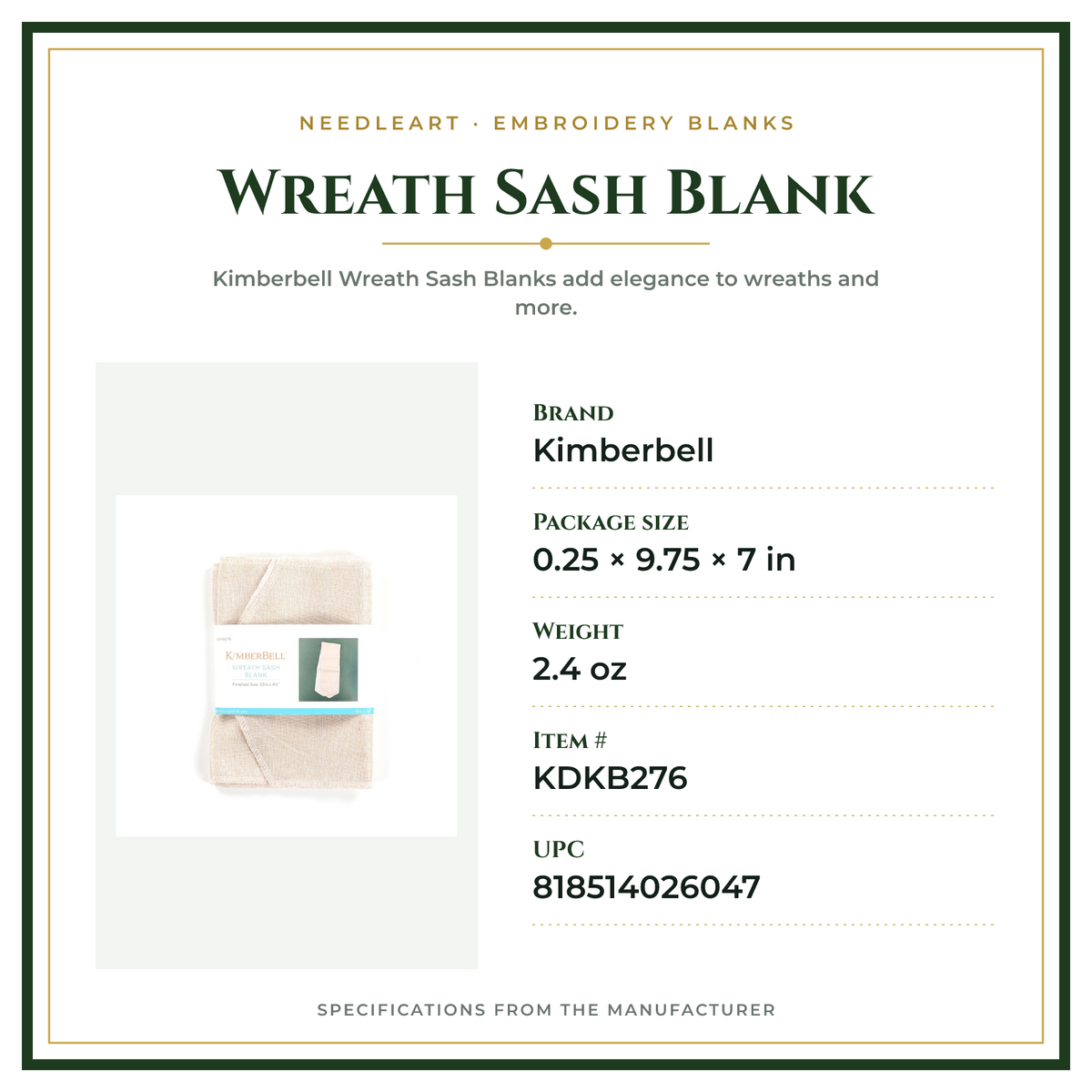 Product Specifications – Wreath Sash Blank