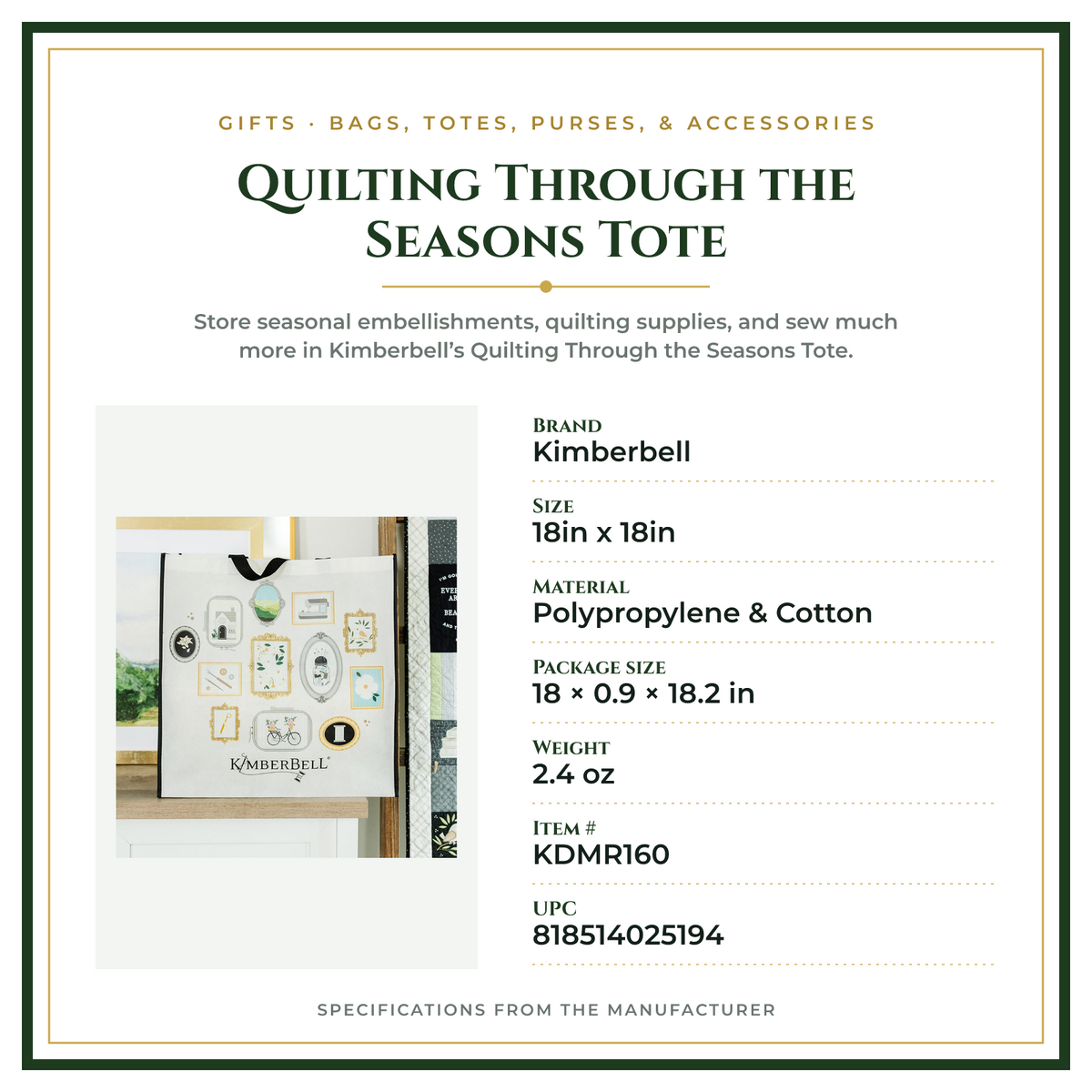 Product Specifications – Quilting Through the Seasons Tote