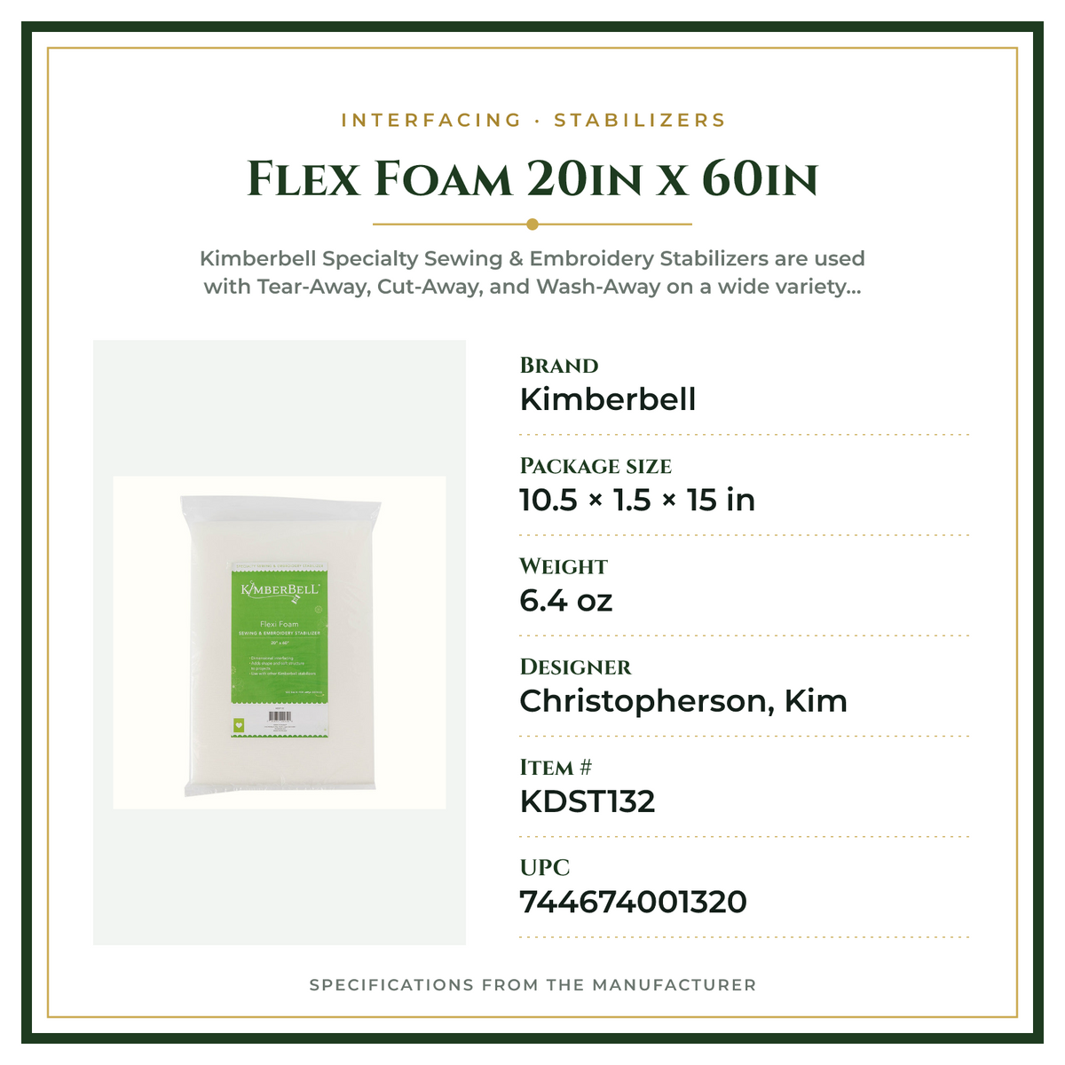 Product Specifications – Flex Foam 20in x 60in