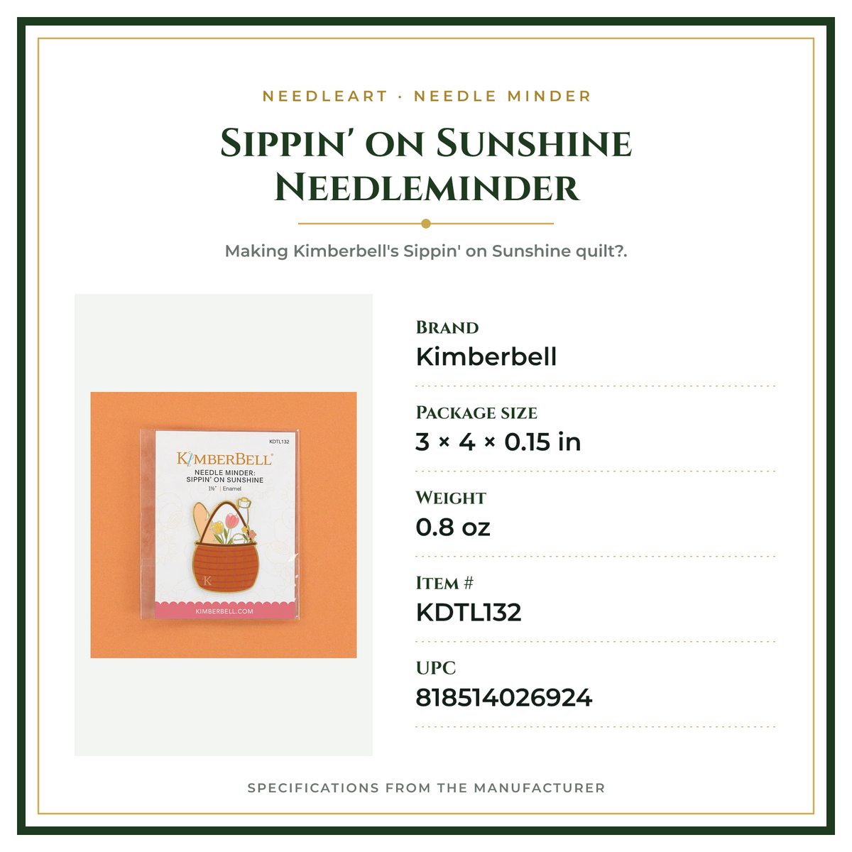Product Specifications – Sippin' on Sunshine Needleminder