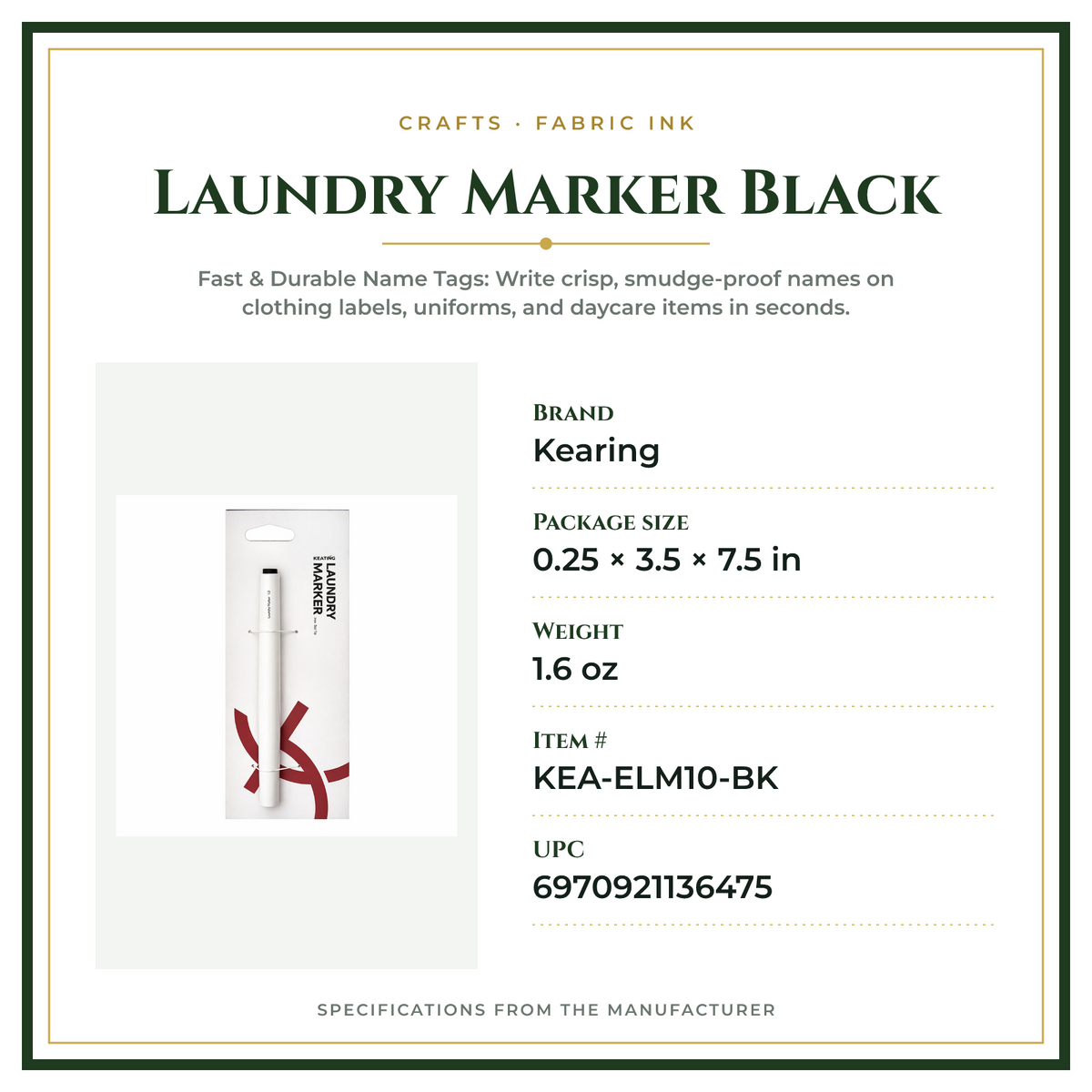 Product Specifications – Laundry Marker Black
