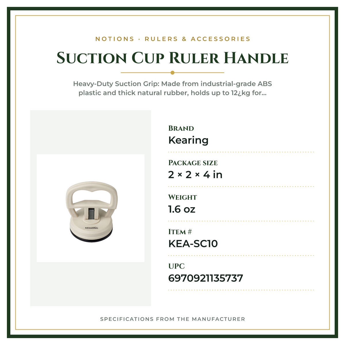Product Specifications – Suction Cup Ruler Handle