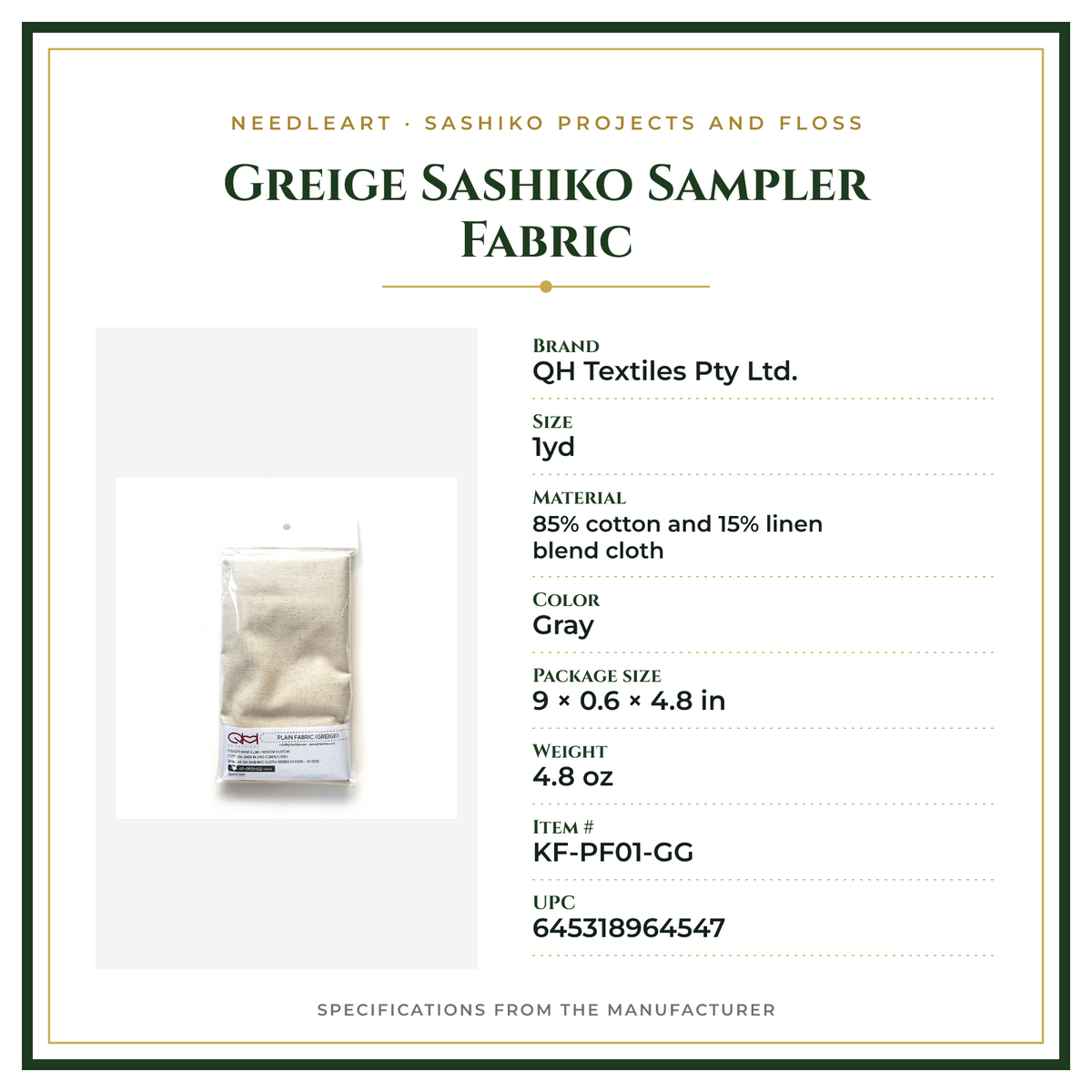 Product Specifications – Greige Sashiko Sampler Fabric