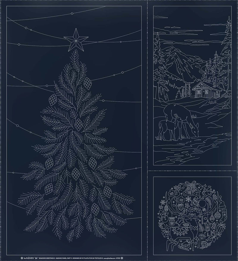 Wagara Sashiko Panel Season's Greeting Part 2 Navy