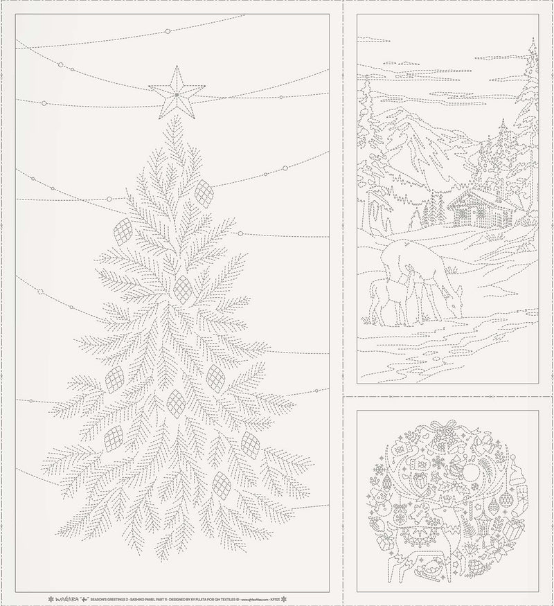 Wagara Sashiko Panel Season's Greeting Part 2 Off White