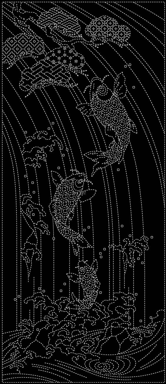 Wagara Sashiko Panel Splashing Spirits Black