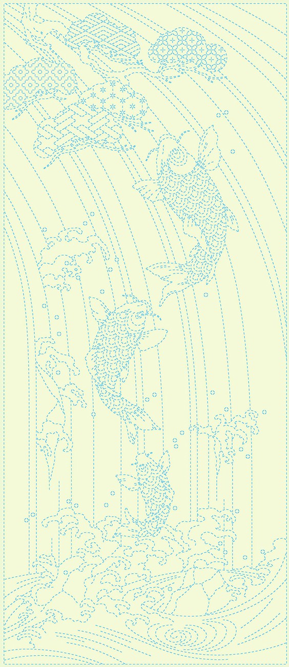 Wagara Sashiko Panel Splashing Spirits White