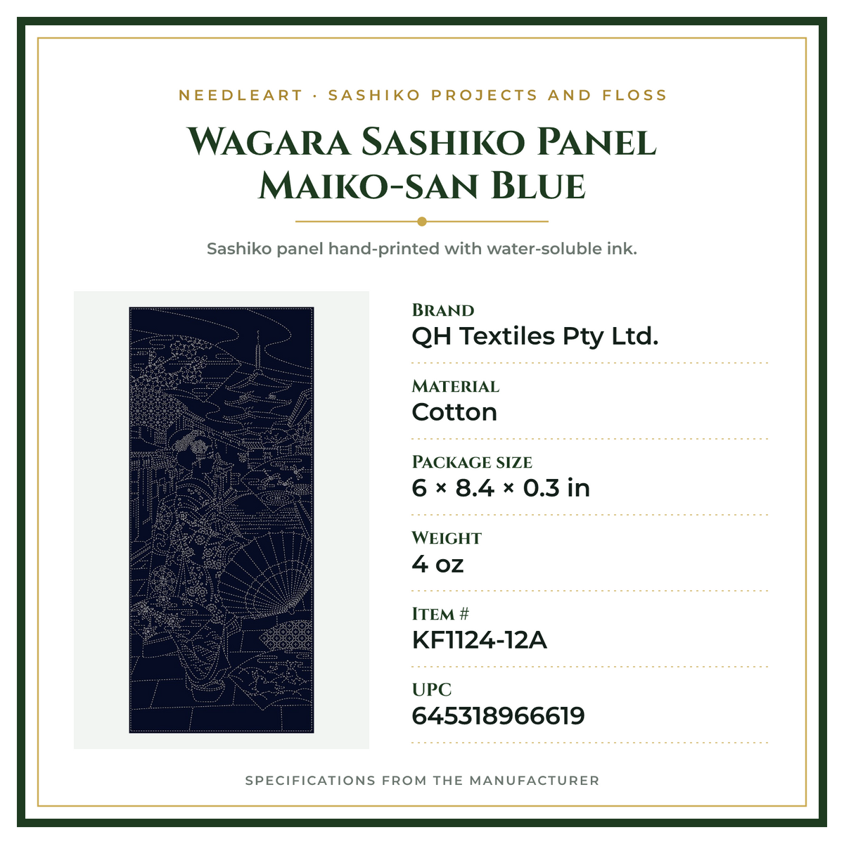 Product Specifications – Wagara Sashiko Panel Maiko-san Blue