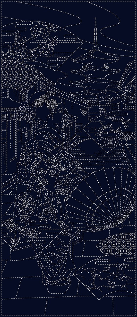 Wagara Sashiko Panel Maiko-san Blue