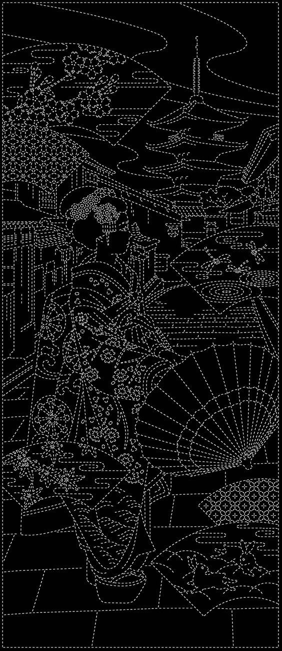 Wagara Sashiko Panel Maiko-san Black
