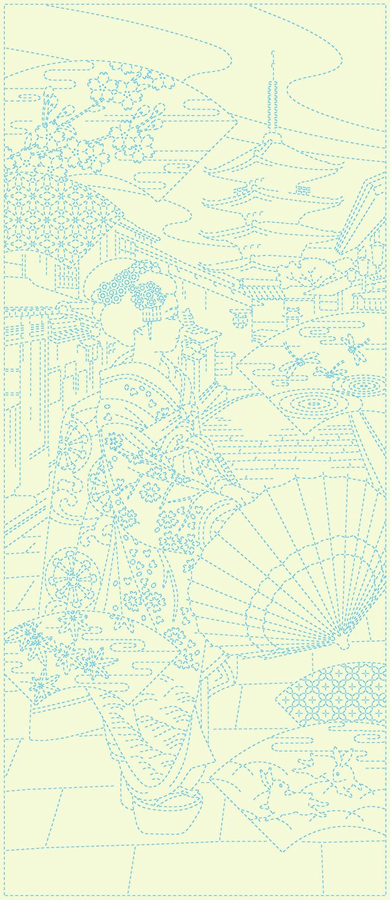 Wagara Sashiko Panel Maiko-san White