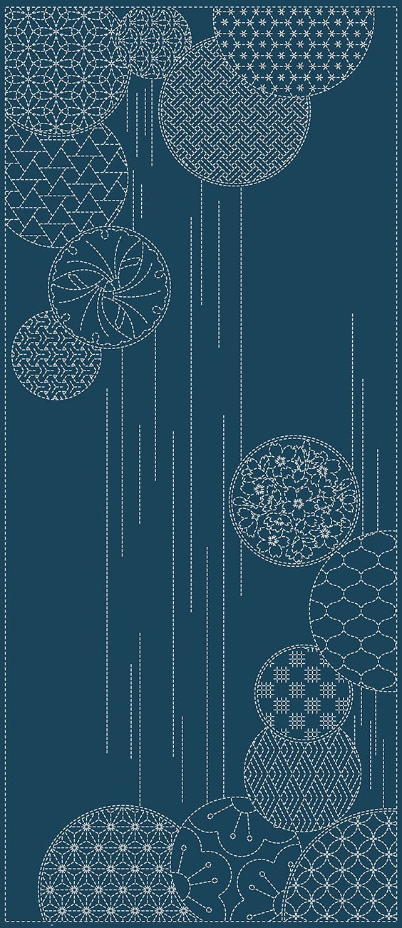 Wagara Sashiko Panel Waterfalls Blue