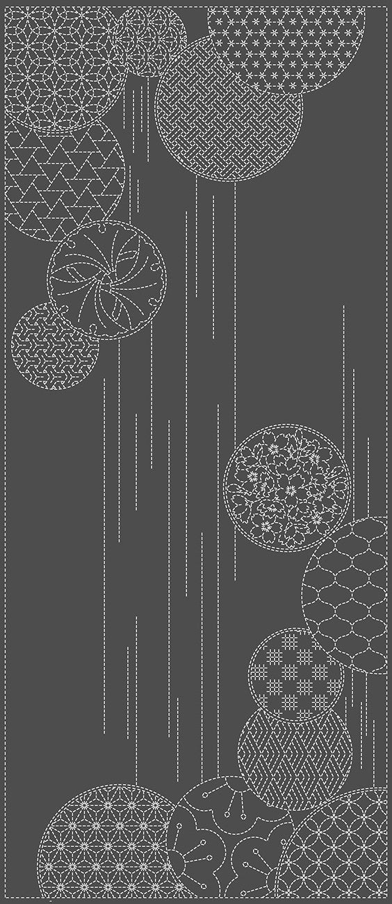 Wagara Sashiko Panel Waterfalls Gray