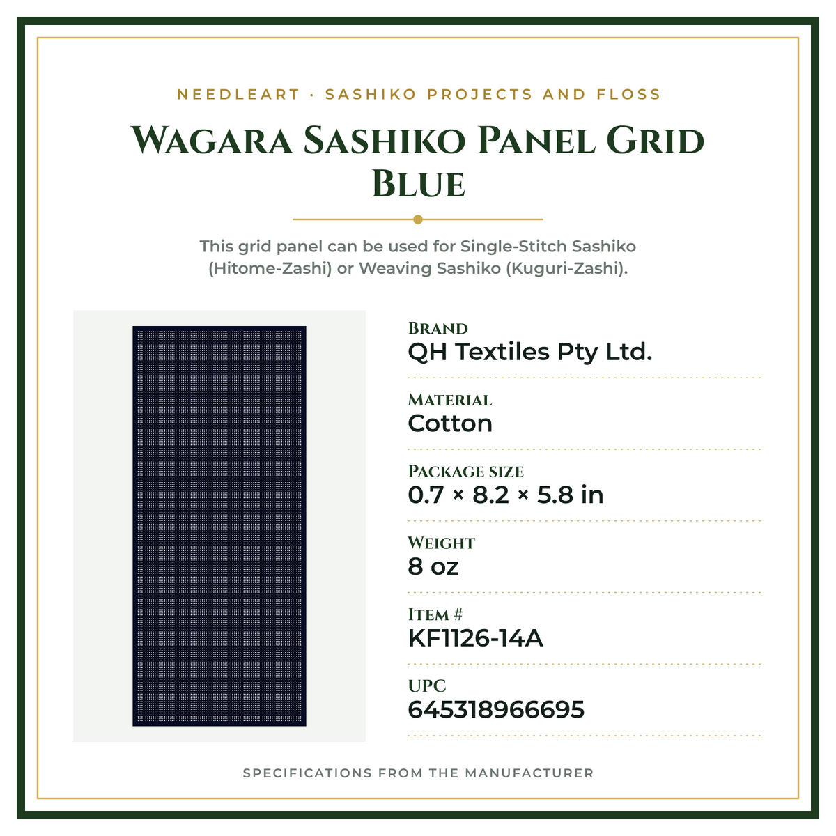 Product Specifications – Wagara Sashiko Panel Grid Blue