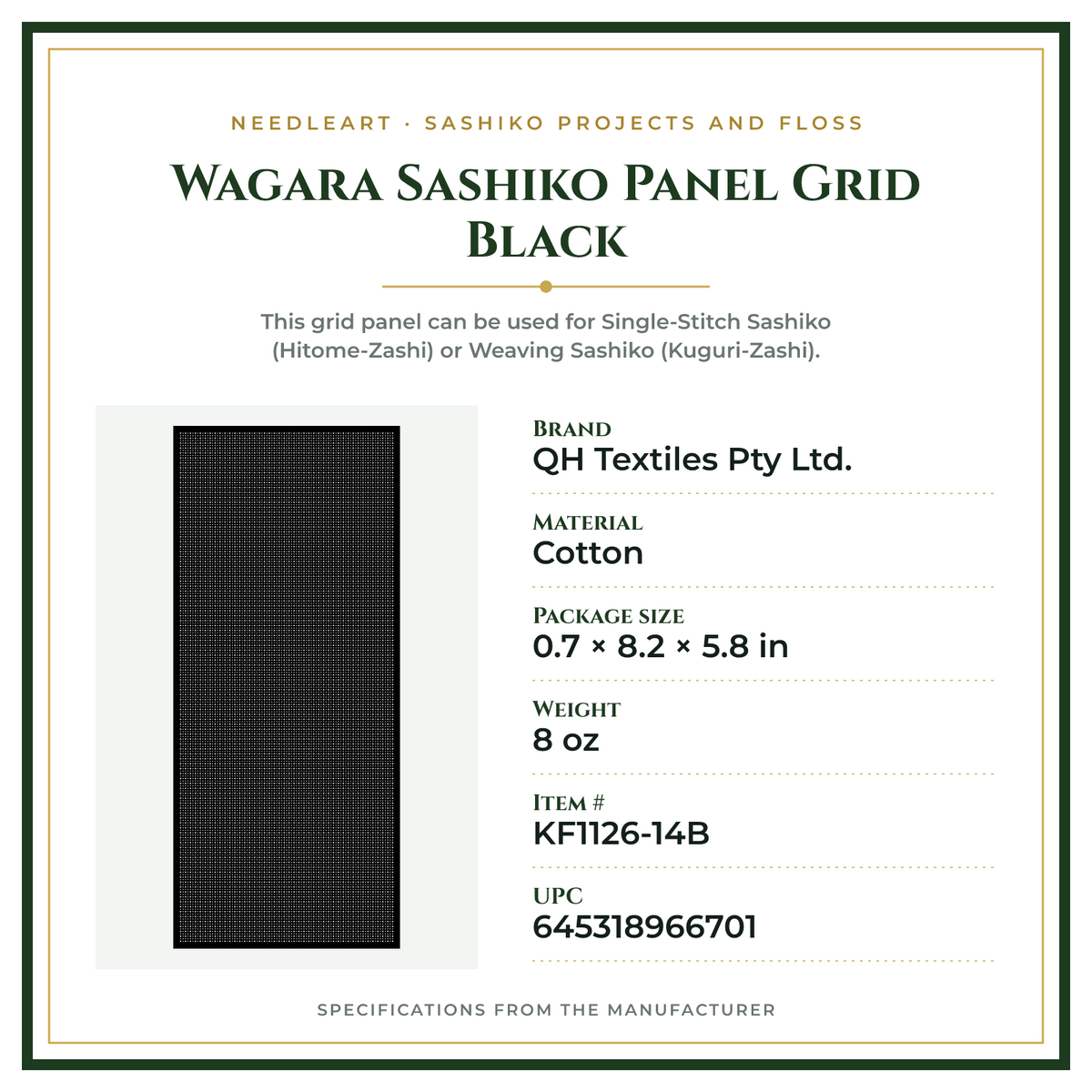 Product Specifications – Wagara Sashiko Panel Grid Black