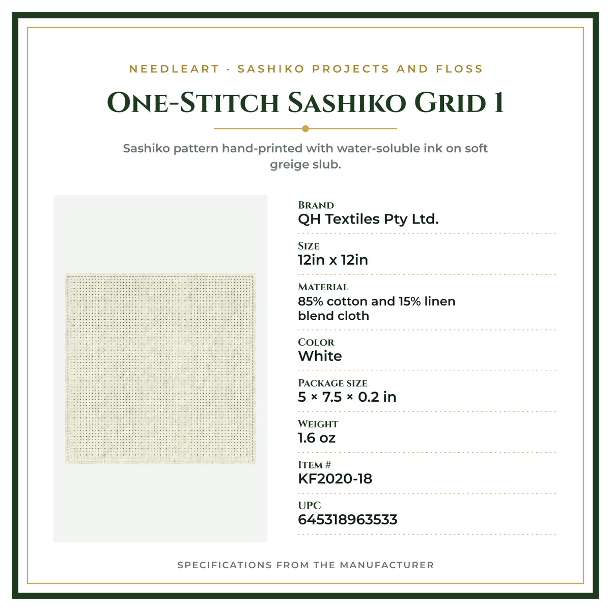 Product Specifications – One-Stitch Sashiko Grid 1