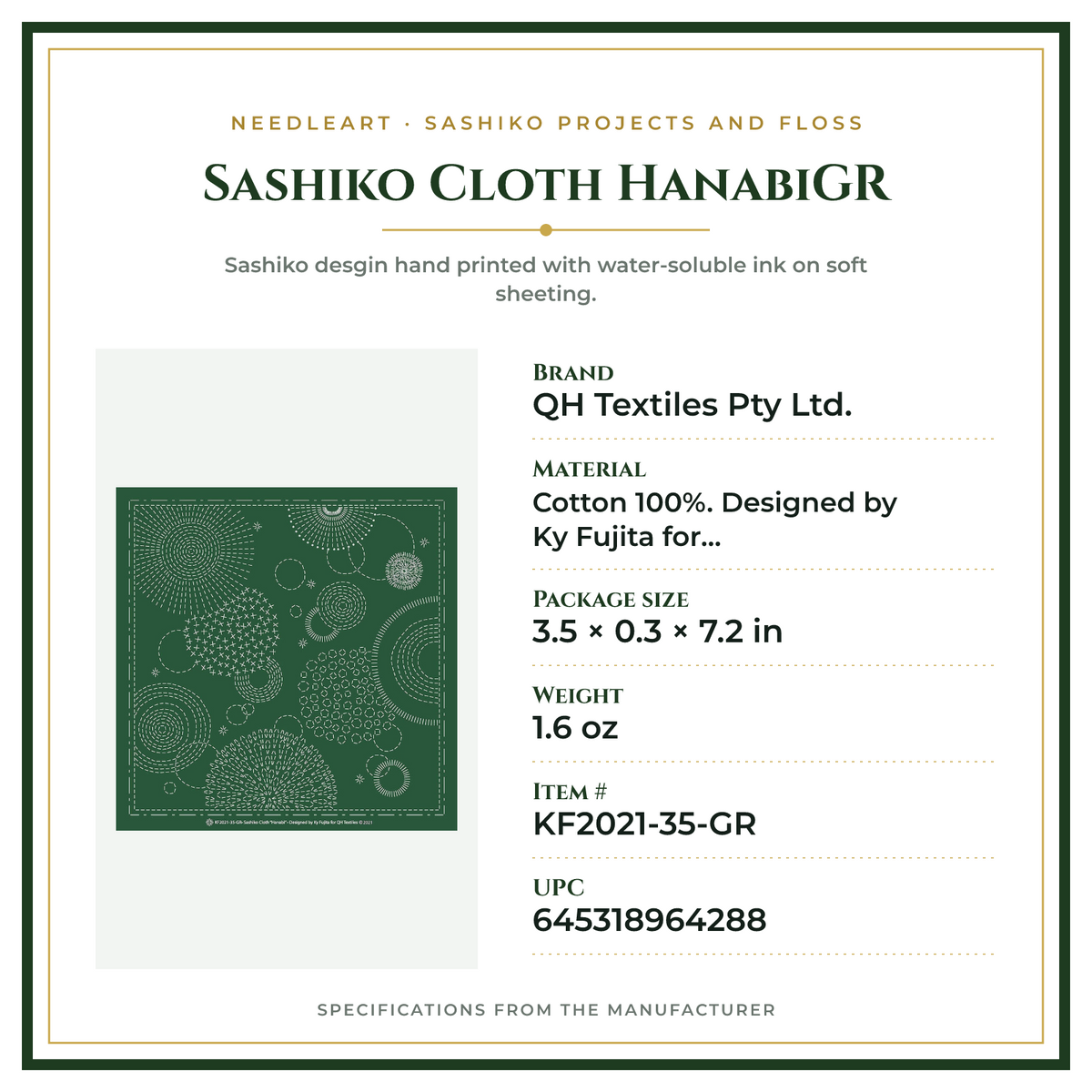 Product Specifications – Sashiko Cloth HanabiGR