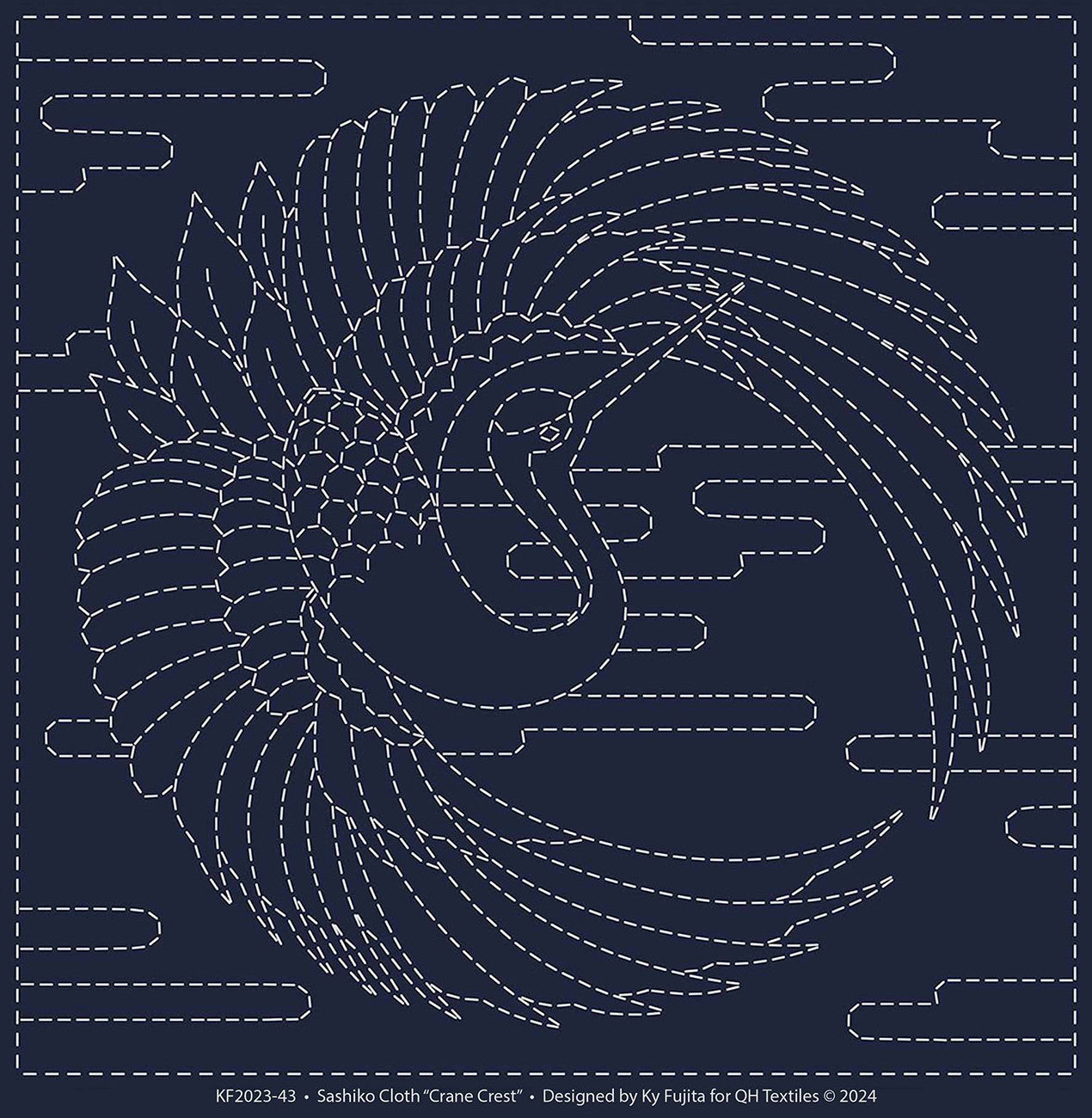 Sashiko Cloth Cane Crest Navy