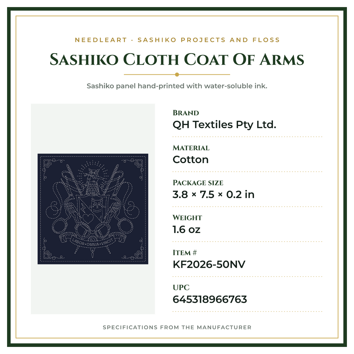 Product Specifications – Sashiko Cloth Coat Of Arms