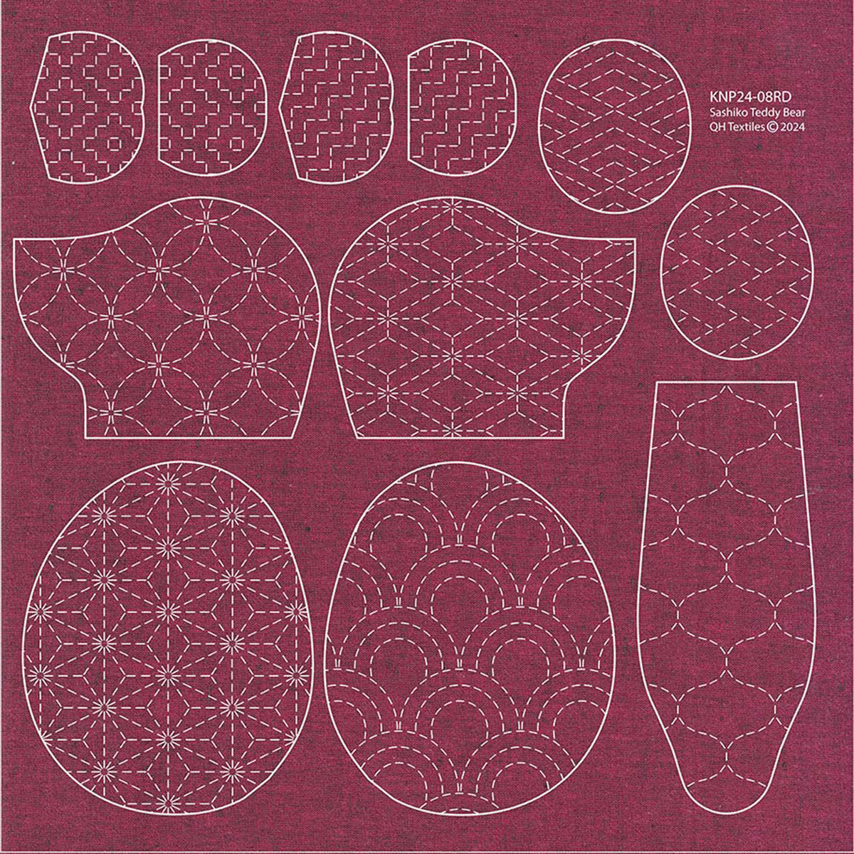 Sashiko Teddy Bear Burgundy