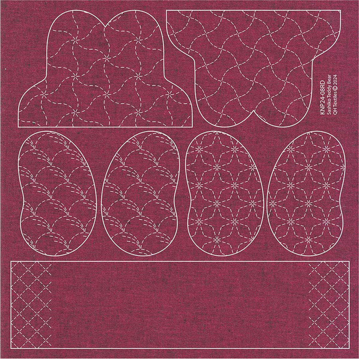 Sashiko Teddy Bear Burgundy