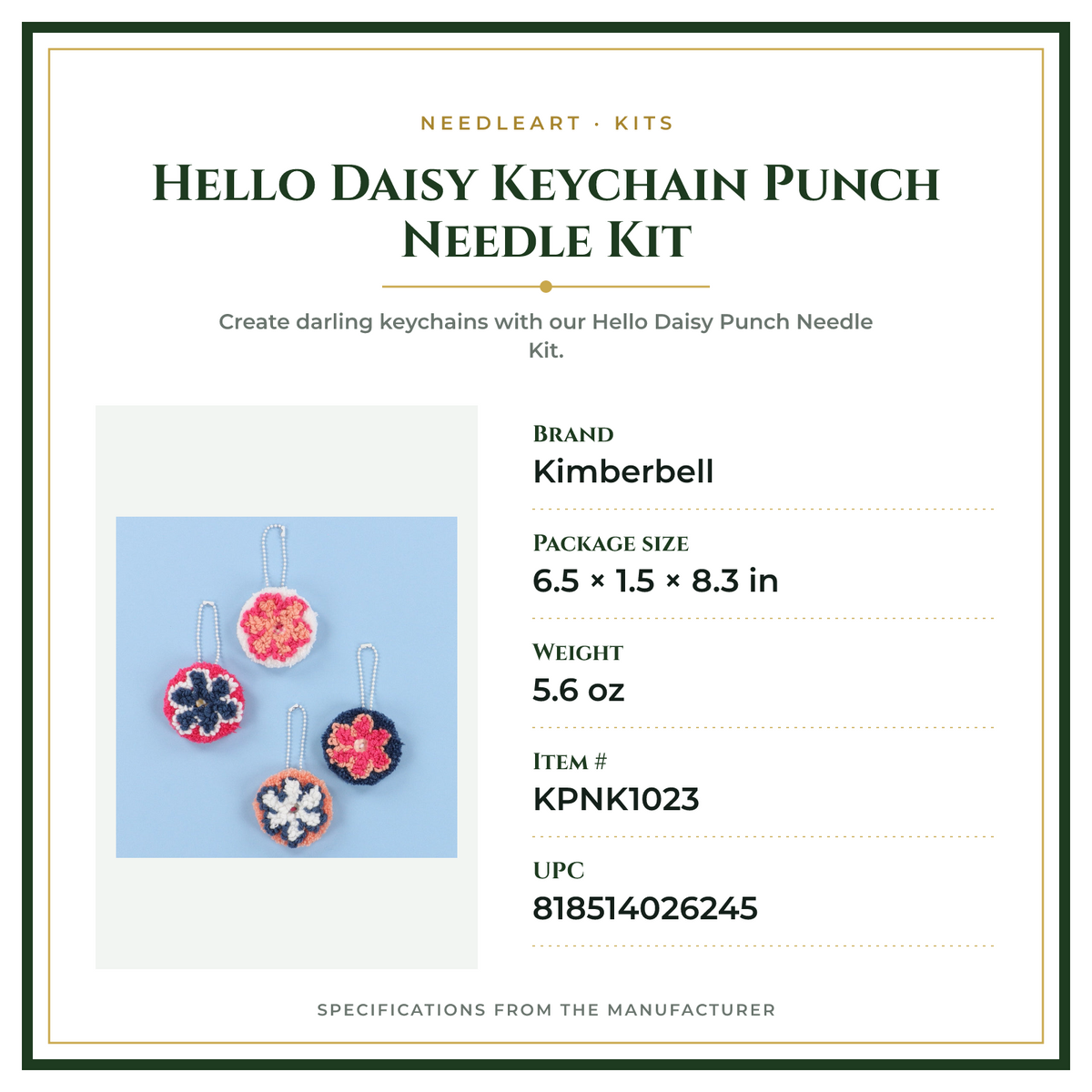 Product Specifications – Hello Daisy Keychain Punch Needle Kit