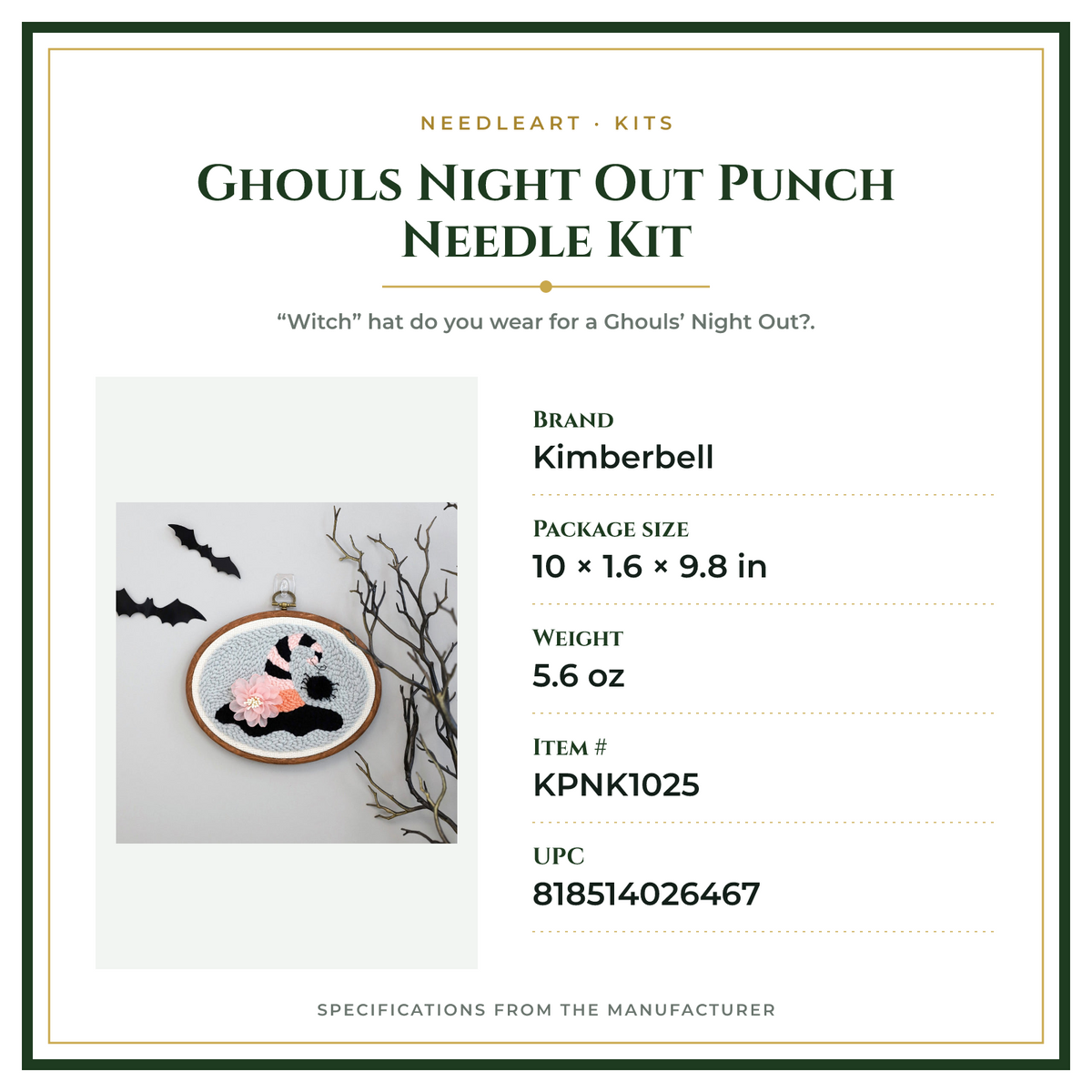 Product Specifications – Ghouls Night Out Punch Needle Kit