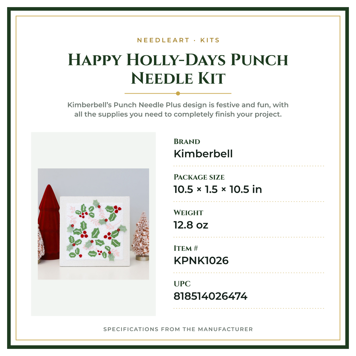 Product Specifications – Happy Holly-Days Punch Needle Kit