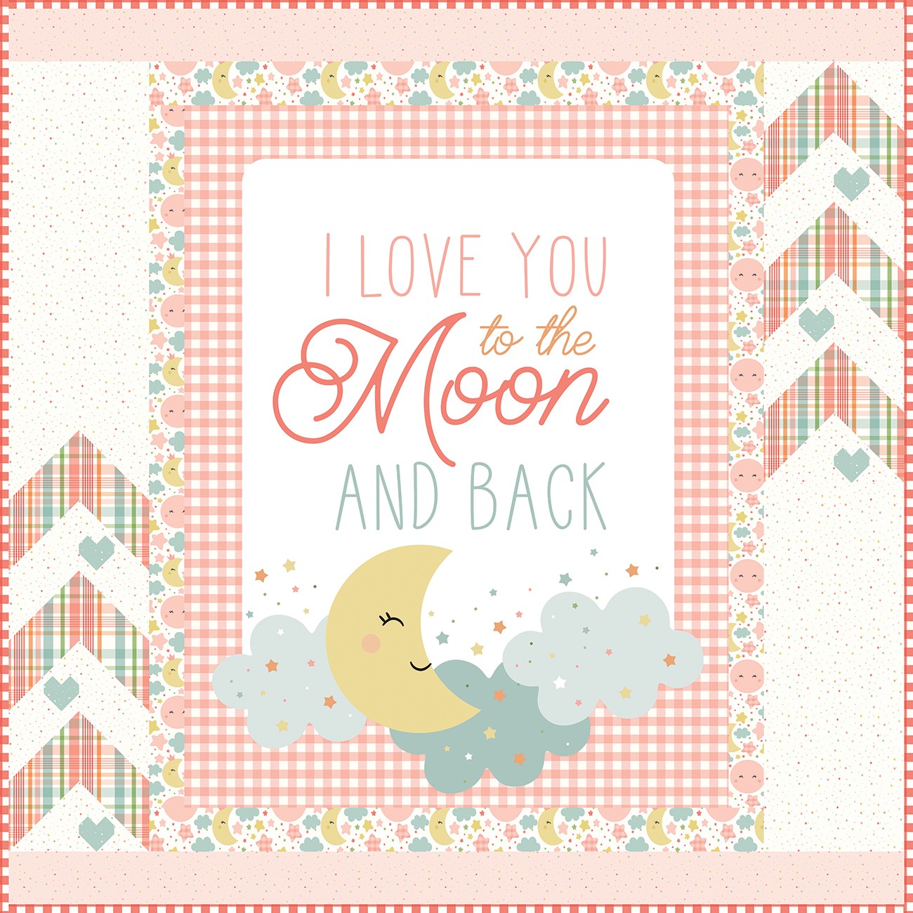Love You to the Moon Coral Panel Quilt Kit - Love You to the Moon