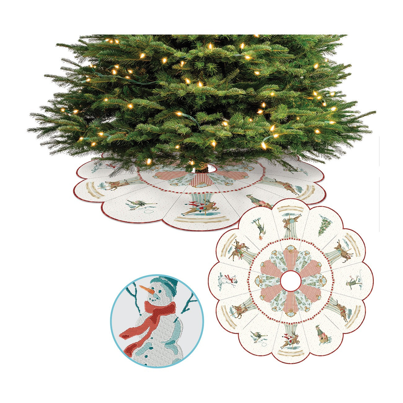 Machine Embroidery Santa's Fair Tree Skirt Fabric Only Kit