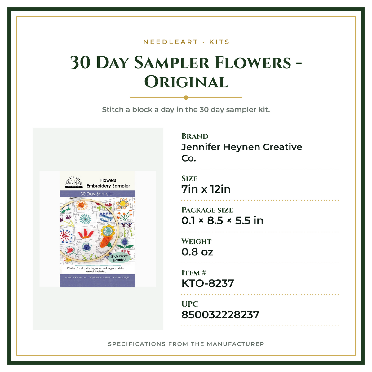 Product Specifications – 30 Day Sampler Flowers - Original