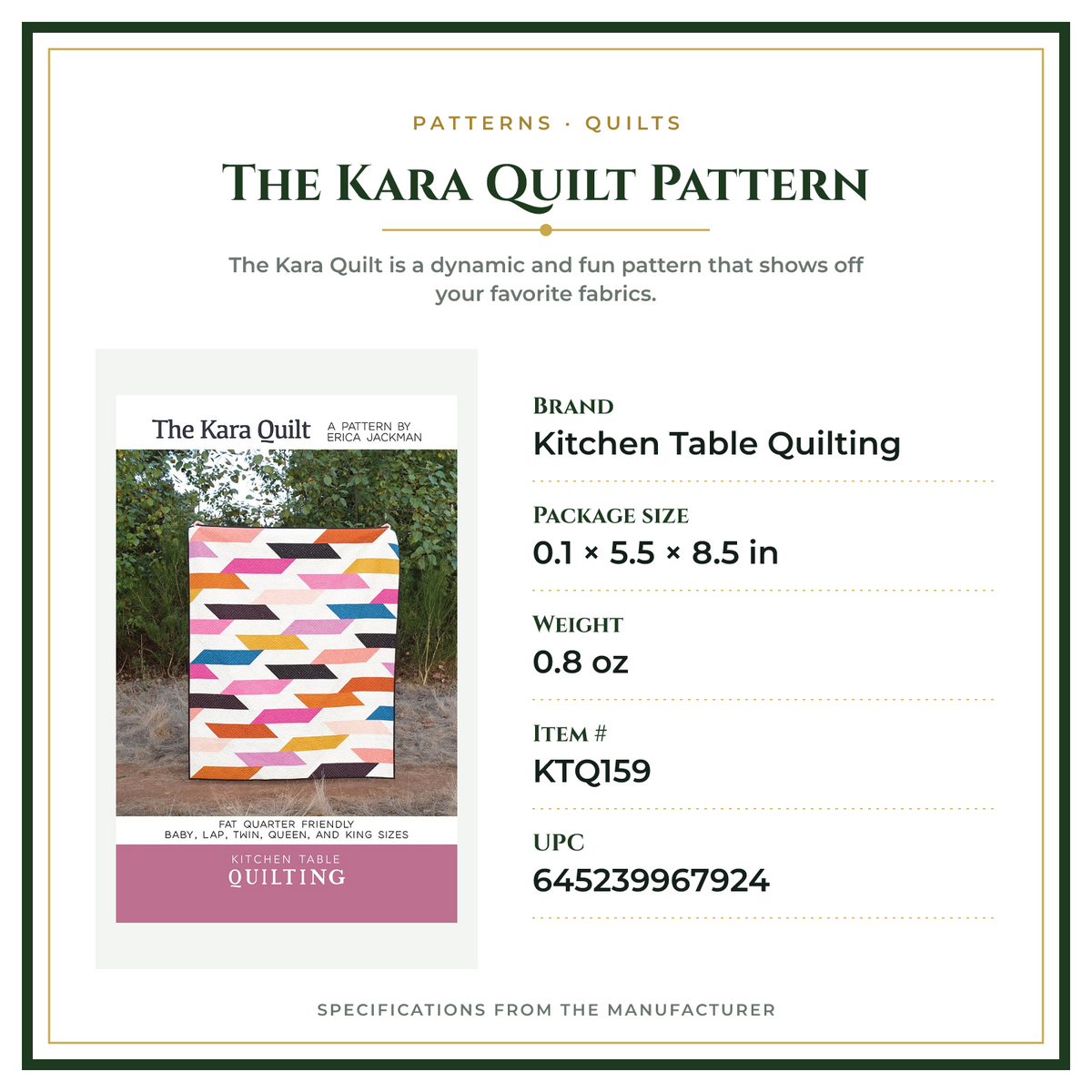 Product Specifications – The Kara Quilt Pattern
