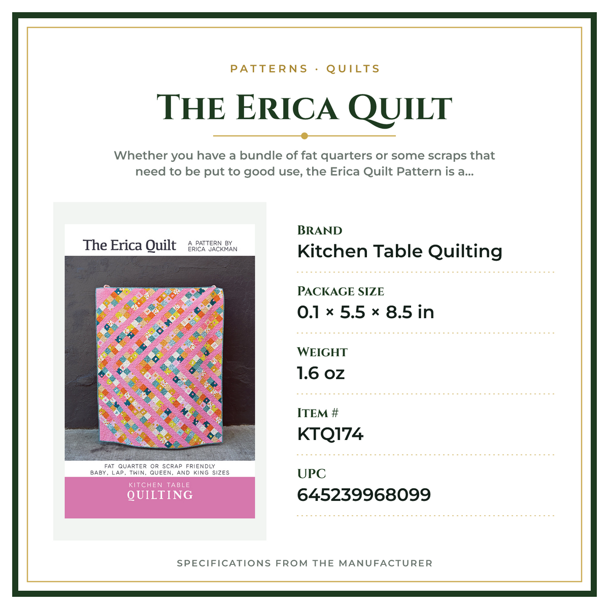 Product Specifications – The Erica Quilt