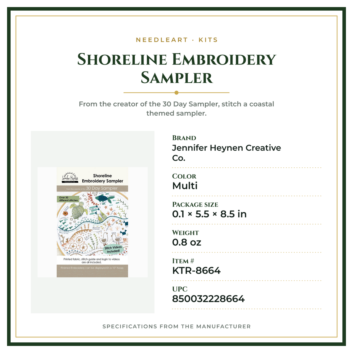 Product Specifications – Shoreline Embroidery Sampler
