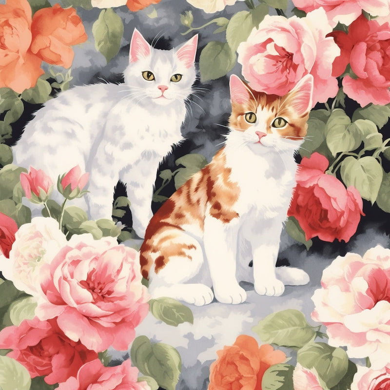 Kittens in the Rose Garden Fabric Panel 2