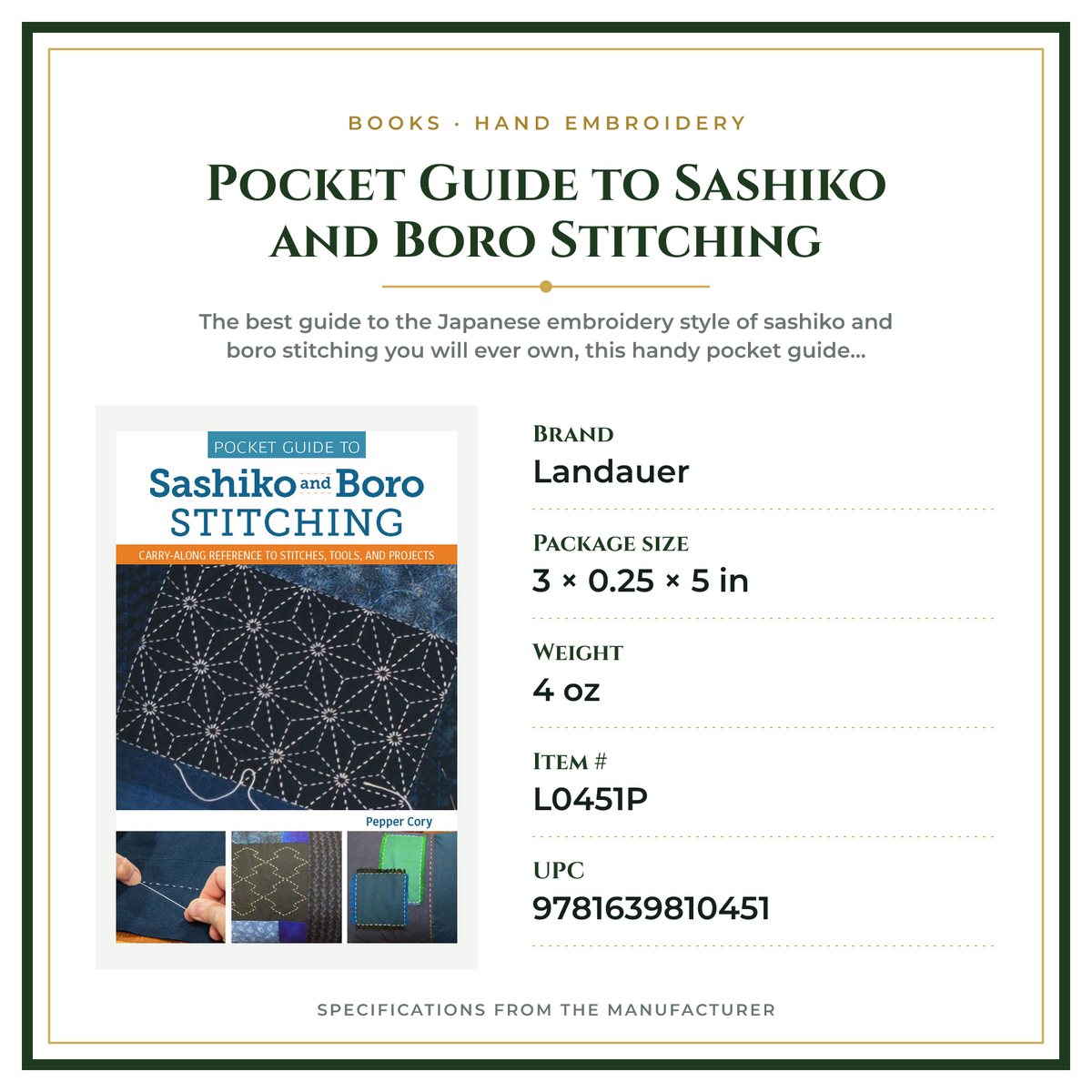 Product Specifications – Pocket Guide to Sashiko and Boro Stitching