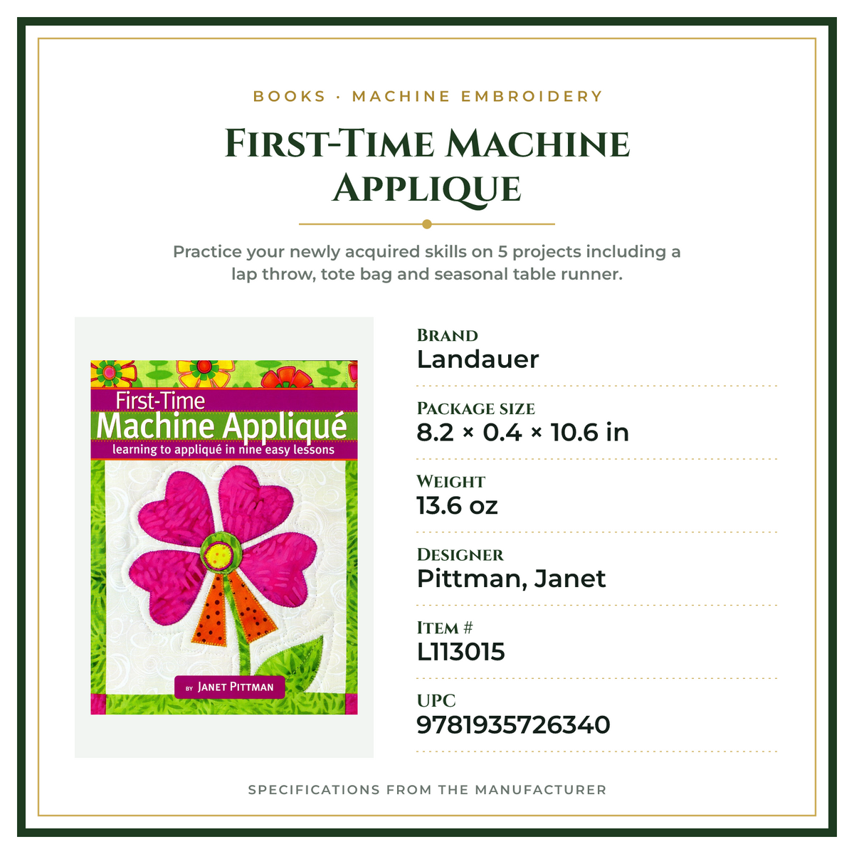 Product Specifications – First-Time Machine Applique